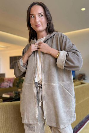 Anine Soft Touch Seam Pocket Hoodie Washed Mocha 